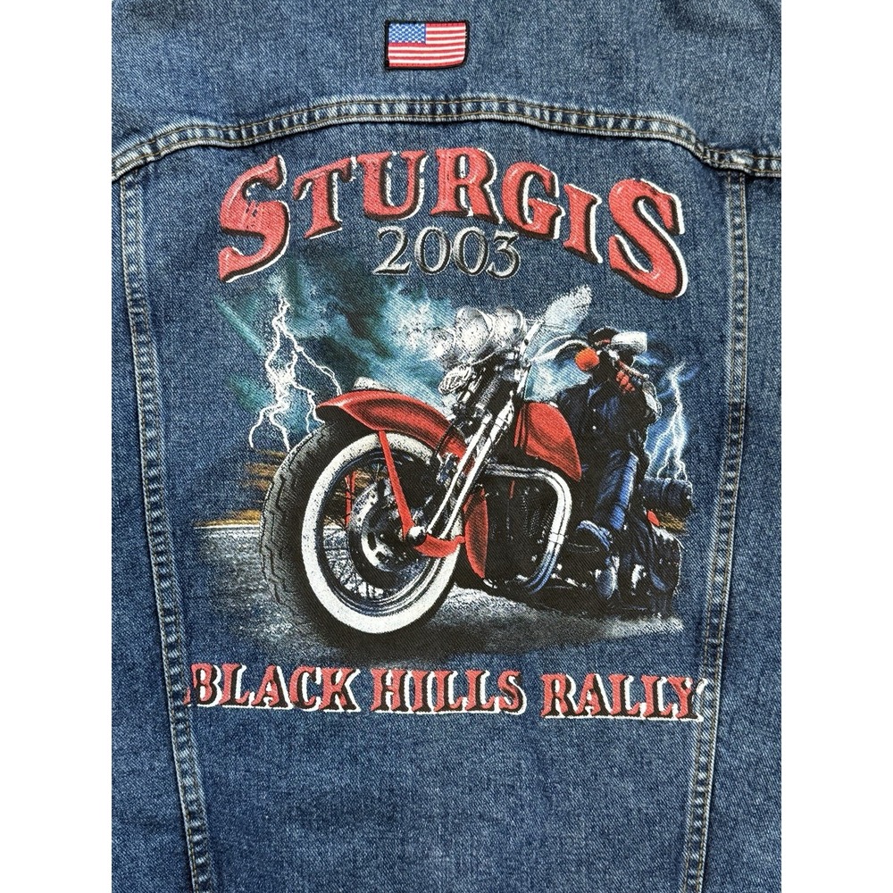 VINTAGE Sturgis SD DENIM Texas Wear Trucker Only Biker Motorcycle VEST Men XL - Picture 7 of 8